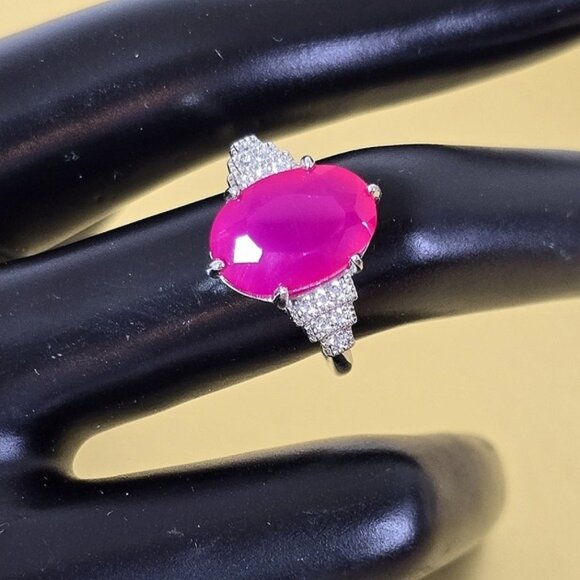 925 Sterling Silver Ring Sz 7.75 with Natural Chalcedony & Cz - Picture 2 of 10